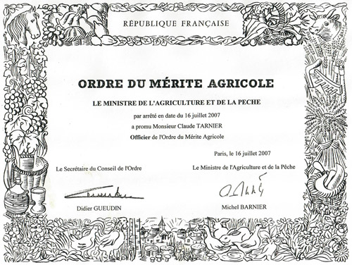 Ordre du mérite Agricole de Claude Tarnier